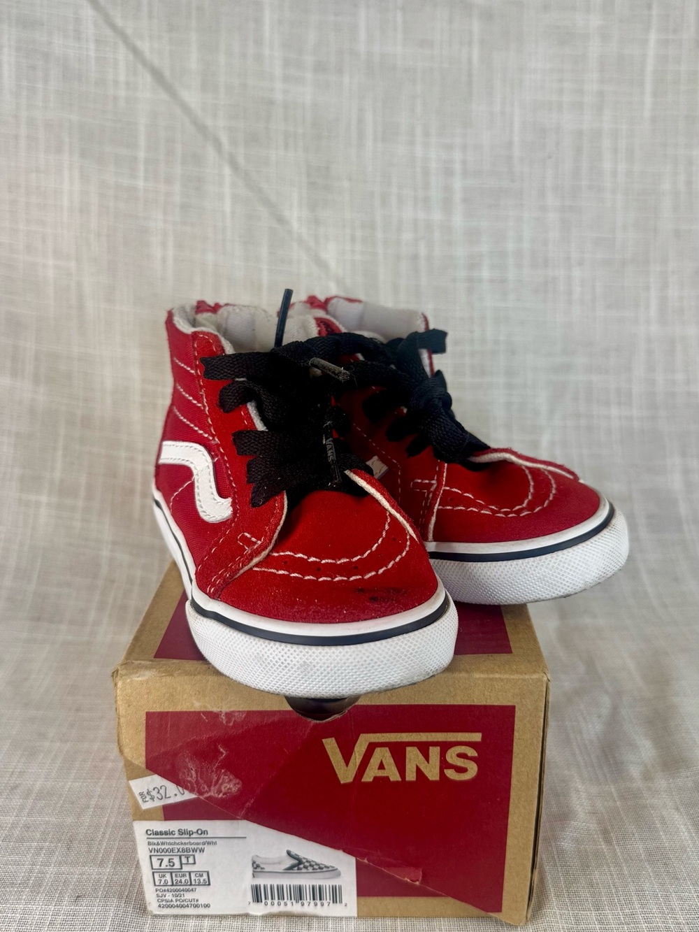 Vans Kids Red High-Top Sneakers with Black Laces